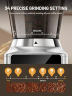 Conical Burr Coffee Grinder, Coffee Bean Grinder with Touch Screen 34 Grind - Image 3