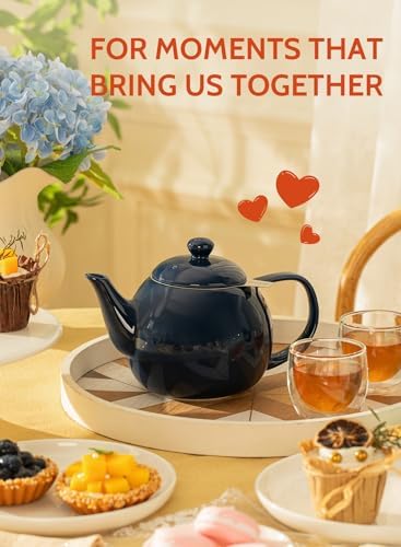 Sweese Teapot, Porcelain Tea Pot with Stainless Steel Infuser, Blooming & Loose Leaf Teapot - 27ounce, Navy - Image 6