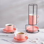YOLIFE 8 Ounce Porcelain Stackable Cappuccino Cups and Saucers Set of 4 - Image 5
