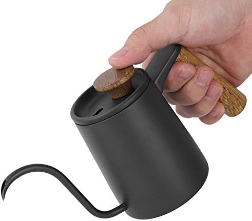 Pour over Coffee Kettle, Stainless Steel Coffee Pot Tea Kettles Hand Drip Coffee Pot Gooseneck Kettle with Wooden Handle for Home, 350ml (Black) - Image 5