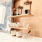 Coffee Station Organizer 2 Tier, Solid Wood Mug Shelffor Coffee Bar,Matcha Station,Tea Storage - Holds Mugs,Beans,Syrup,Cups,Tirrers by REEGII