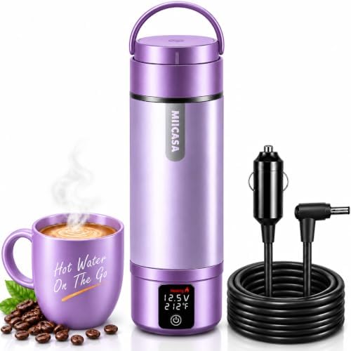 Vacuum Insulated Car Electric Kettle,Miicasa Stainless Steel Tumbler Car Water Heater,12V/24V Water Boiler with 6 Temperature and Auto Shut-Off Boil Dry by MIICASA