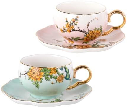 KAMMAK Tea Cups and Saucers Set of 2, Porcelain Coffee Cups, NX039 by KAMMAK