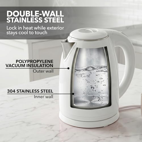 OVENTE 1.7L Double Wall Electric Tea Kettle, 1100W Power, White KD64W - Image 6