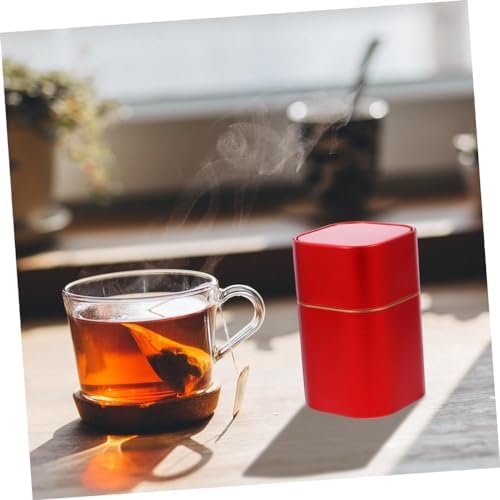 2pcs Tea Loose Leaf Tea Storage Travel Coffee Containers Tea Bag Storage Square Metal Tin Sealed Dry Fruit Jar Metal Tea Canister Tinplate Tea Tin Portable Office Tin Can-Red - Image 7