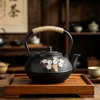 Japanese Style Tea Pot Kettle Tetsubin Gift Cast Iron Teapot with Stainless Steel Infuser for Stovetop Safe Coated Plum Blossom & Bamboo Pattern 650ml/22oz (Blossom & Bamboo (22oz)) - Image 5