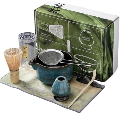 Japanese Matcha Set (7pcs) Matcha Whisk Set Matcha Bowl Matcha Whisk (chasen) Scoop (chashaku) Matcha Whisk Holder Tea Making Kit (7 Pcs,Blue) by ZITEZHGO