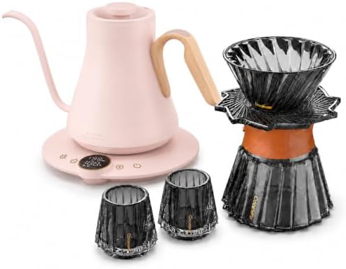 Cocinare Gooseneck Electric Kettle & Pour Over Coffee Set, ±1°F Temperature Control, 1500W 0.9L Kettle, Coffee Dripper, 550 ml / 18.6 oz Server & 2 Tasting Cups by Cocinare