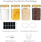 Glass Storage Containers with Airtight Bamboo Lids Set of 4,Pantry Food Storage Container,Perfect for Kitchen Organization-Flour, Rice, Pasta, Sugar, Coffee Beans, Accessories Included (4 packs(50oz)) - Image 4