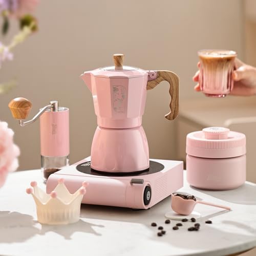 Bincoo Pink Espresso Maker Stovetop - Classic Aluminum Italian Coffee Maker,4 Cups Moka Pot for Italian and Cuban Café Brewing, Double Valve Extraction (Pink, 4 Cups) - Image 5