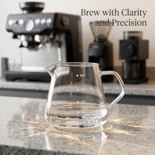 Pour Over Coffee Maker Set, 20.3 fl oz / 600 ml, Conical Glass Dripper with Wood Base, Manual Drip Pour Over Coffee Carafe, Clear Scale for Home, Office, Cafe - Image 4