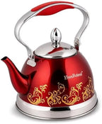 Stainless Steel Kettle 0.74-qt – Small Tea Kettle for Stovetop, Fast Boiling Metal Teapot with Ergonomic Handle, Compact Water Kettle for Coffee & Tea, Silver (Red 0.7L) by STP-Goods