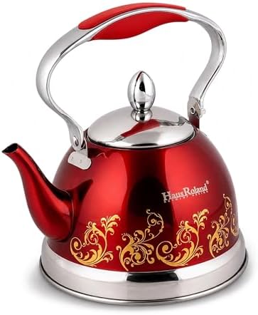 Stainless Steel Kettle 0.74-qt – Small Tea Kettle for Stovetop, Fast Boiling Metal Teapot with Ergonomic Handle, Compact Water Kettle for Coffee & Tea, Silver (Red 0.7L) by STP-Goods