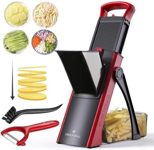 ONCE FOR ALL Safe Mandoline Slicer Plus with Peeler, Bigger Size, Red by ONCEFORALL