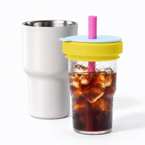 2-in-1 Insulated Tumbler for Coffee & Drinks 20oz Detachable Glass & Stainless Steel Double Wall with Straw & Lid Cap Leak-Proof Travel Mug Fits Car Cup Holder BPA-Free Thermos Sharing by Unknown
