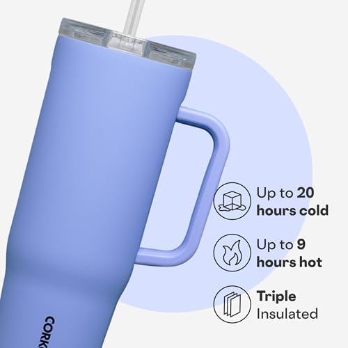 Corkcicle Cruiser Tumbler with Handle & Straw, 40 oz, Periwinkle - Image 3