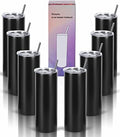 20 Oz Stainless Steel Straight Skinny Tumbler Set (8 Pack), Insulated Slim Thin Travel Cup with Lid, Black by Wzaytia