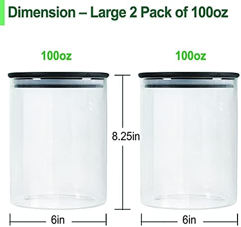 Urban Green Glass Jars with Black Lids, Glass Food Storage Canister with black lids, Pantry Flour Jars, Large Size Food Storage Containers set (2 Sets of 100oz) - Image 3