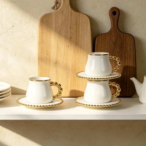 8 Oz Cappuccino Cups Set of 6, Latte Cups with Saucer and Spoons - Image 4