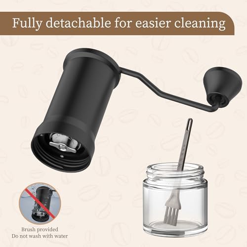 Manual Coffee Grinder, Stainless Steel Conical Burr Hand Mill with Glass Jar, Adjustable Settings, Portable Coffee Bean Grinder for Espresso, Pour Over, French Press, Black - Image 5