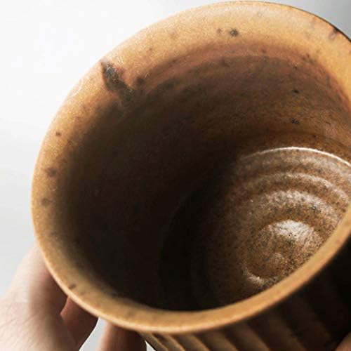 Coffee Cup Vintage Ceramic Latte Art Cappuccino Barista Cup with Saucer Stoneware Mug Couple Cup, Vertical Stripe Appearance，5.4 Oz Tea Cup(Orange) - Image 3