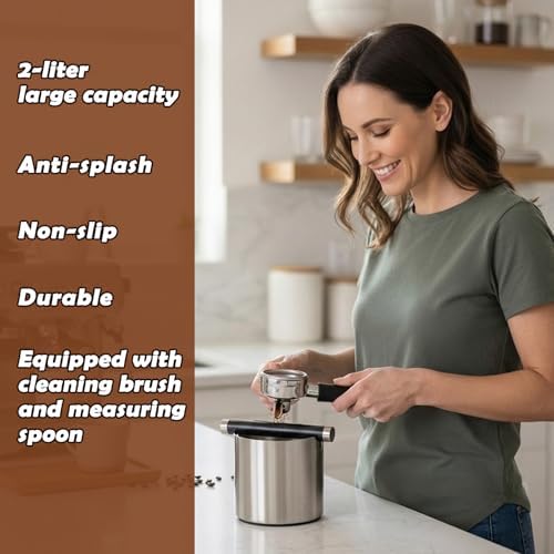 Espresso Knock Box Set, 67oz Stainless Steel Coffee Knock Box with Removable Knock Bar, Anti-Slip Rubber Base, Espresso Accessories Kit with Cleaning Brush & 2-in-1 Coffee Scoop - Image 2