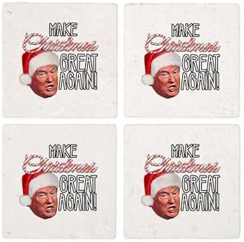 CafePress Donald Trump Great Christmas Tumbled Stone - Set of 4 Coasters Set of 4 w/holder - Image 4