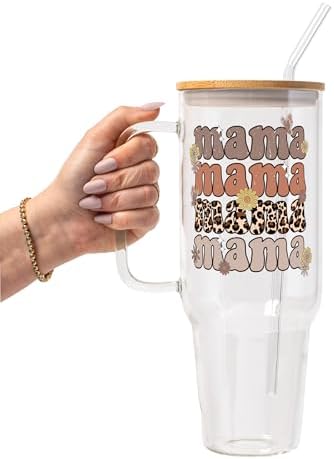 Sip-Sip Hooray! Retro Leopard Mama 40oz Glass Tumbler with Lid and Straw by Sip-SipHooray