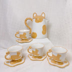 Ceramic Cat Tea Set,Cute Cat Paw Tea Mugs And Saucers Set Of 4,Perfect Cat Themed Gifts,Lovely Cat Decor,Tea Sets for Adults,Excellent Gift Idea For Cat Lovers (Orange, 4) by Unknown