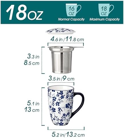 vancasso SELENE Porcelain Tea Mug, 18 oz Porcelain Tea Cup with Infuser and Lid Steeps Loose Leaf Tea, Microwave & Dishwasher Safe, Five-Leaf Clover - Image 2