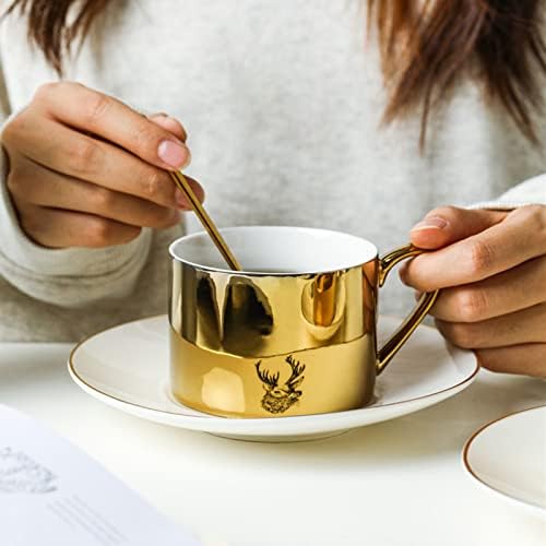 Mirror Cup and Saucer Coffee Cup Mug, Movement Reflection Teacup Horse Cup Creative Gift for Valentine's Day Birthday (Deer A) - Image 2