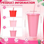 24 Pack Plastic Tumblers with Lids and Straws, Reusable Cups with Lids Plastic Colorful Cups for Parties Birthdays, Iced Coffee Cup Cold Drink Cups Bulk Tumbler (24 oz, Gradient Red and Pink Colors) - Image 2