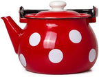 Vintage Enamel Kettle, Tea Pot Stovetop for Hot Water Fast to Boil, Teapot for Stovetop, Hot Water Kettle Teapot (Red White (3.5 L)) - Image 2