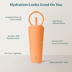REDUCE Halo 32 oz Stainless Steel Vacuum Insulated Tumbler - Spill Proof Travel Mug with Flip Handle Lid - Keeps Drinks Cold for 32 Hrs - Dishwasher Safe - Cupholder Friendly - Papaya - Image 4