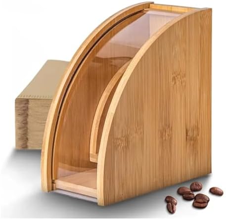 Bamboo Coffee Filter Paper Storage Box,Holder Stand Dispenser,Accessories(16.7x15.7 cm) - Image 2