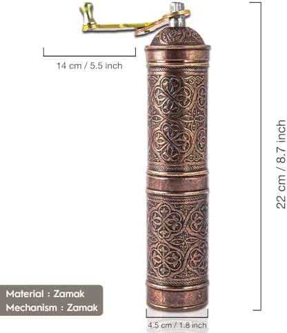 Handmade Turkish Pepper & Coffee Grinder, Refillable Turkish Spice Mill with Adjustable Coarseness, Manual Coffee Mill with Handle, Coffee Grinder Metal with Hand Crank 22 cm-8.66 inch (Bronz) - Image 2