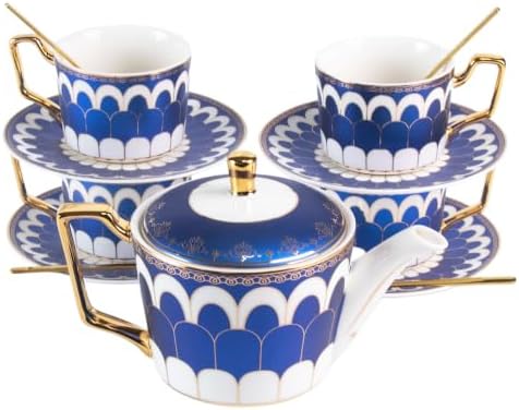 Porcelain Tea Set with Teapot, Teacups, Saucers and Spoons, NX052 by KAMMAK