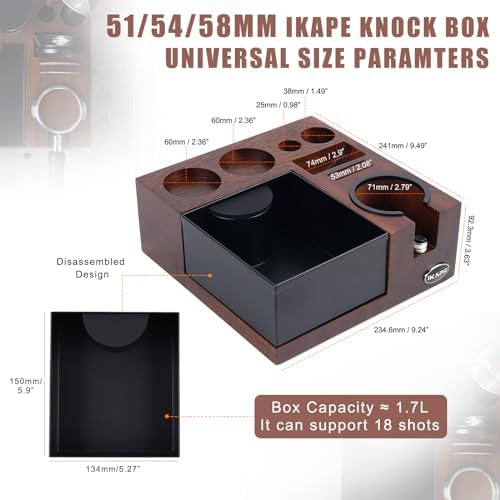 IKAPE V5 Espresso Knock Box, Espresso Coffee Organizer Box Fit for Storage 51, 54, 58MM Espresso Tamper, Distributor, Portafilter & Puck Screen Accessories, Natural Walnut Station Base(9 IN One) - Image 2