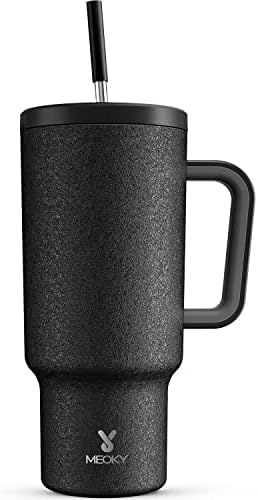 Meoky 40oz Tumbler with Handle, Leak-proof Lid and Straw, Insulated Coffee Mug Stainless Steel Travel Mug, Keeps Cold for 34 Hours or Hot for 10 Hours (Night) by MEOKY