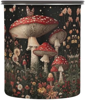 Stainless Steel Coffee Storage Containers with Airtight Lid, Forest Mushrooms Butterfly Flowers 30oz Food Storage Container Kitchen Canister for Tea, Coffee Beans, Ground, Sugar Storage by Quteprint