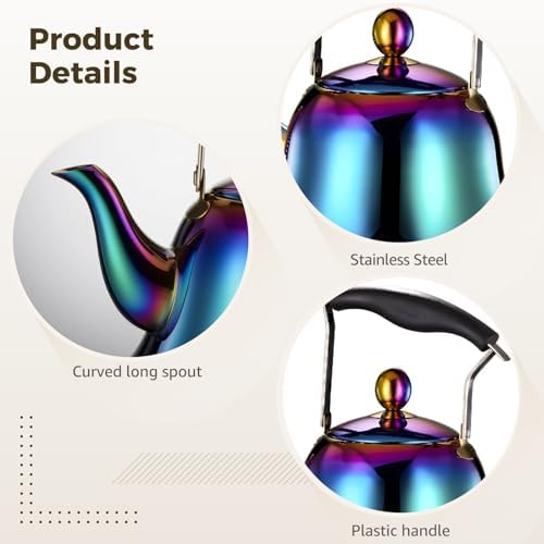 2 Liter Whistling Tea Kettle, Color Rainbow Mirror Finish Stainless Steel Stovetop Teakettle with Heat-Resistant Handle and Stylish Appearance, Suitable for All Stovetops - Image 3