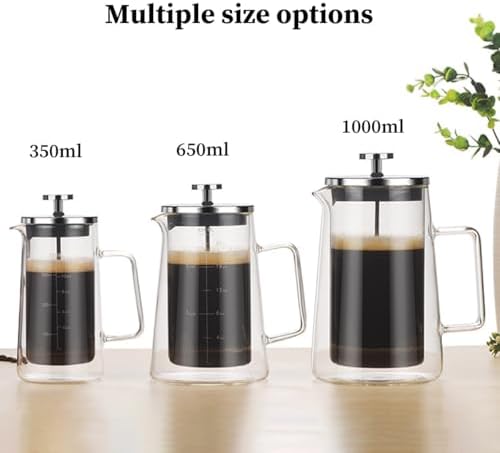 French Press Coffee & Tea Maker With Scale 3 Filter Stainless Steel Filter Plunger System & Durable Borosilicate Heat Resistant Glass For Hot & Cold Brew(650ml) - Image 3