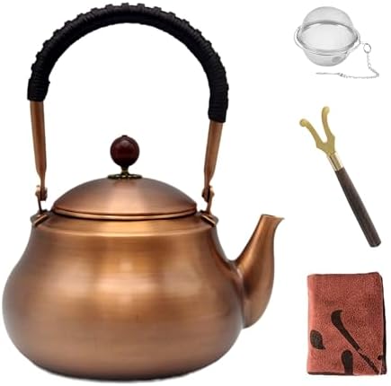 50.7oz Copper Tea Kettle for Stovetop Safe, Chinese Style Non-Coating Pure Copper Teapot with Filter Holes and Tea Ball for Loose Tea, Handmade Solid Metal Tea Pot with Non Slip Handle(1500ml) by SECHUDO