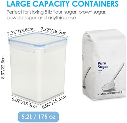 Vtopmart Large Food Storage Containers 5.2L / 175oz, 4 Pieces BPA Free Plastic Airtight Canisters for Flour, Sugar, Baking Supplies, Rice with Lids, 4 Measuring Cups and 24 Labels, Blue (Pack of 2) - Image 2