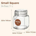 ComSaf Square Glass Pantry Jars with Airtight Lids 34 oz 3 Pack Coffee - Image 4
