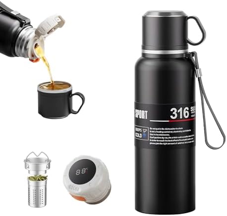 Double wall vacuum Leakproof stainless steel wide mouth insulated water bottle;tea tumbler with infuser,cup,lid;smart thermoses hot coffee;thermal flask ice drinks with led digital temperature display by Unknown
