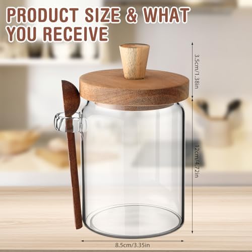 Remerry Set of 4 Glass Jar with Wooden Lid and Spoon, 20 oz Coffee Bean Tea Sugar Jar Set, Clear Airtight Spice Canisters Glass Food Storage Kitchen Containers for Coffee Bean Tea Sugar - Image 2