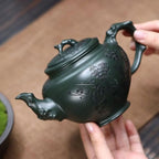 Tea Pots For Loose Tea Creative Hand-made Green Clay Carved Plum Primrose Teapot Home Desktop Tea Maker Tea Infuser Pot - Image 5