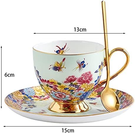 tea cups and saucers,Ceramic Coffee Tea and Saucer Set Bone China Teacups Elegant Cup and(Green) - Image 2