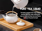 Japanese Tea Set, White Porcelain tea set with 1 Teapot(23 oz/660ml), 6 Tea cups(5.3 oz/150ml), 1 Tea Tray, Golden plum blossom relief, Asian tea sets for adults (Golden plum-White) - Image 3
